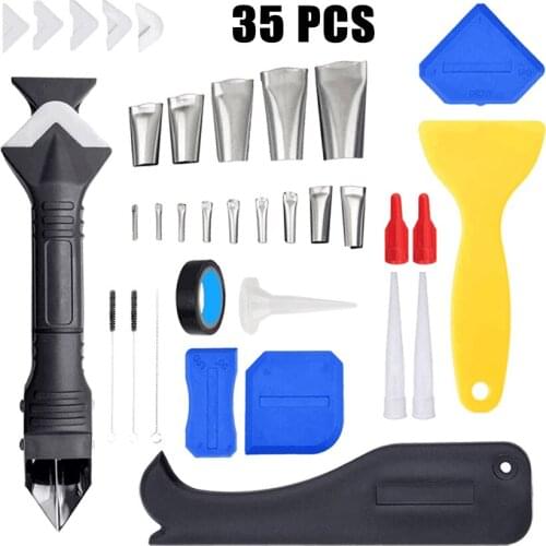 Seam Cleaner 35pcs Set Stainless Steel Corner Caulking Nozzles Scraper Sealant Removal Wall Floor Glass Glue Construction Tools
