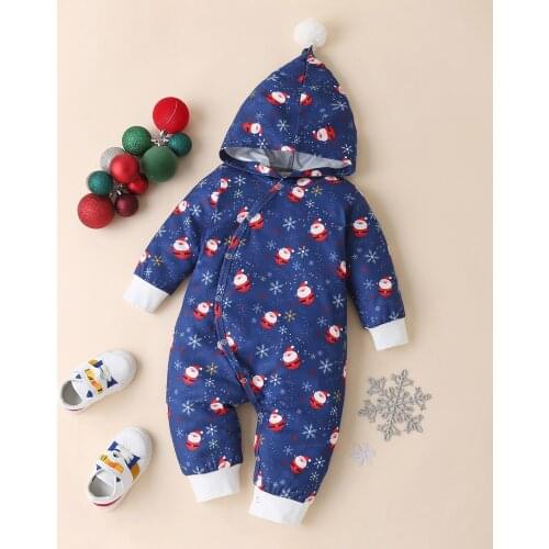 Baby Boy Clothes Bodysuit For Newborns Infant Baby Boys Girls Christmas Cartoon Santa Print Hoodie Romper Jumpsuit Clothes