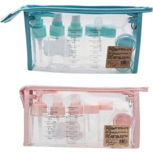 Portable Cosmetics Dispensing Set 10 Pcs Travel Size Bottles Toiletries Liquid Containers for Cosmetic Makeup with Storage Bag