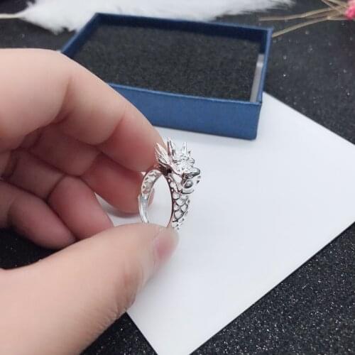 Open Ended Dragon Adjustable Rings Domineering Man Wedding Band male ring for lovers Valentines Day Gift Silver 925 Jewelry