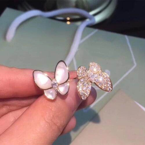 AAA Cubic Zirconia Butterfly Adjustable Rings Original Quality Shell Catwalk Ring for Women Brand Jewelry Lovers Gifts Z052