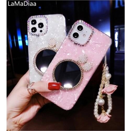 Luxury Bling Rhinestone Diamond Make up Mirror Soft Silicon Phone Case For iphone 11 12 Pro MAX X XS MAX XR 6S 7 8 PLUS SE 2020