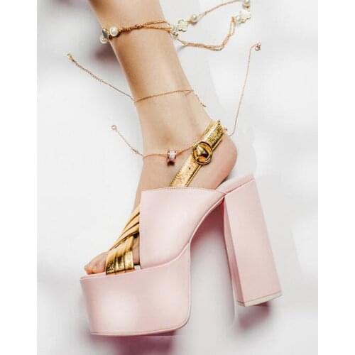 New Cross Gold Strap Patchwork High Platform Sandals Fish Toe Super Chunky heels Back Strap Party Dress Shoes Gladiator Zapatos