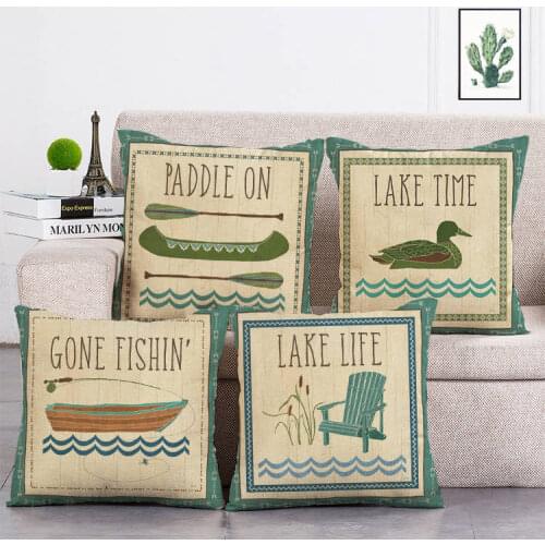 Cone Fishing Lake Life Paddle On Cushion Cover Linen Throw Pillow Car Home Decoration Decorative Pillowcase T190