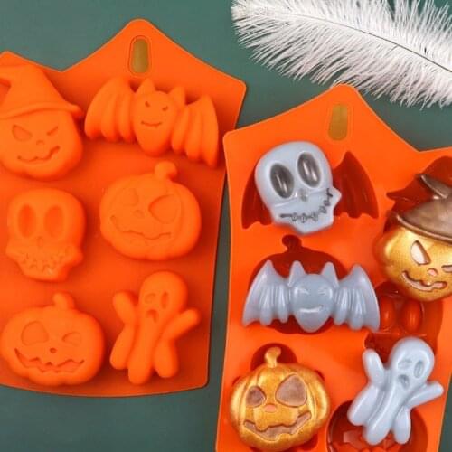 6 Hole Halloween Bat Ghost Cartoon Silicone Cake Baking Mold DIY Candy Moon Cake Pumpkin Mold Halloween Silicone Mold