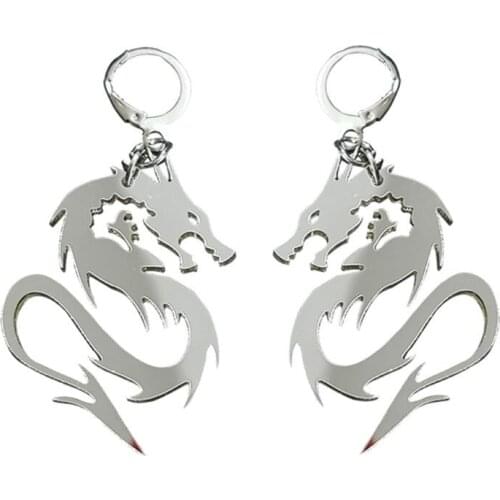 Suoer Cool Shiny Dragon Totem Acrylic Drop Earrings Animal Mirror Dragon Hoop Earrings Fashion Jewelry Unisex