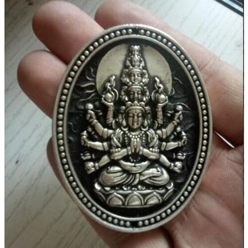 Tibet silver hand carved Buddhist Avalokiteshvara Buddha Mantra Pendants