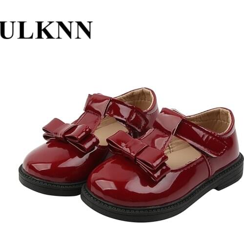 ULKNN Leather Shoes Girls 1 To 6 Years Baby Single Shoes Bowknot Princess Shoes Red Childrens Performances Kids Flats Infant