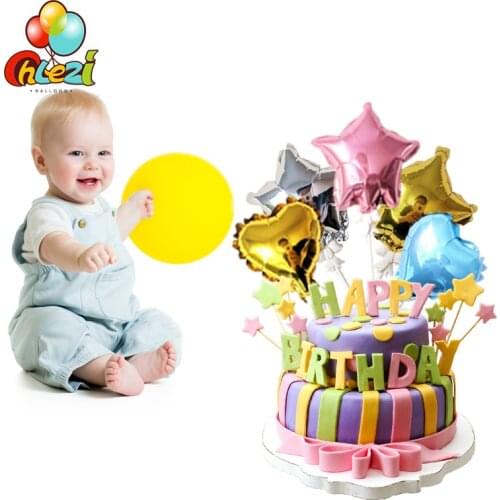 10pcs Birthday cake decoration balloon 5 inch Star heart Bow balloon Stick Baking accessories garden party Wedding decor globos