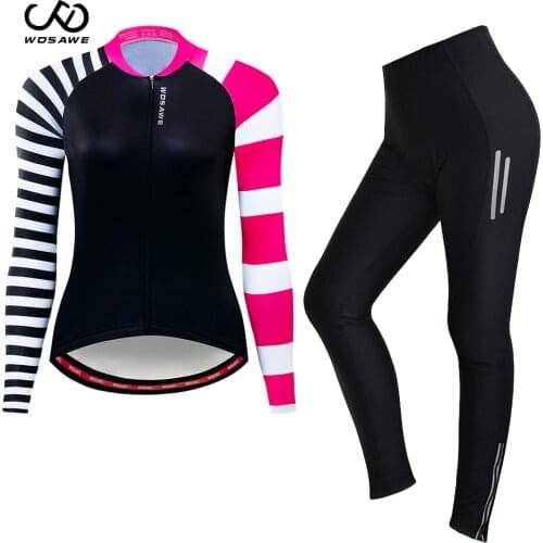 WOSAWE Spring Womens Cycling Jersey Set Long Sleeve Mesh Breathable MTB Bicycle Clothing Quick Dry Ropa Ciclismo Cycling Set