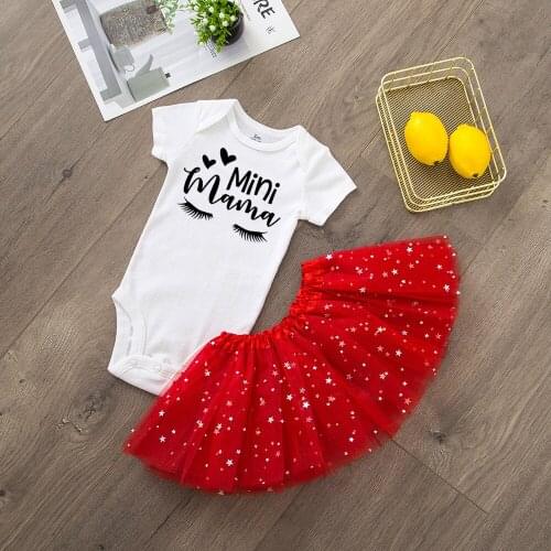 Mini Mama Newborn Girls 2pcs Clothes Set Toddler Infant CuteRomper Tutu Skirt Fashion Babies Clothes for Baby Girl 0-24M