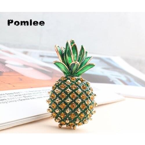 Pomlee Green Color Rhinestone Pineapple Brooches for Women Fashion Summer Pearl Brooch Enamel Pins Drop Shipping New 2020 Gift