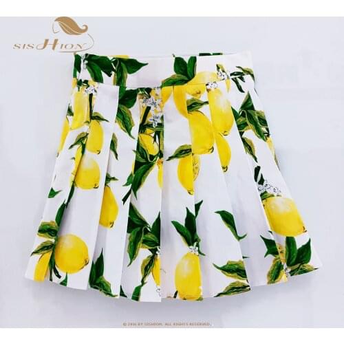 Lemon Floral Women Pleated Skirt Harajuku Preppy Style Mini Skirts Cute Japanese Uniforms Ladies Jupe Kawaii Skirt Faldas SS0016