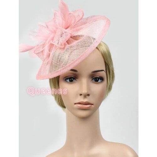 New Sinamay Fascinator Hat Bride Headpiece Vintage Wedding Feather Sinamay Top Hat Hairband Dinner Party Women Hair Accessories