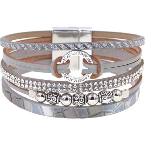 Metal bead Charm Leather Bracelets For Women Trendy Boho Multilayer Magnetic Clasp bracelet fashion Wrap Bracelet women Jewelry