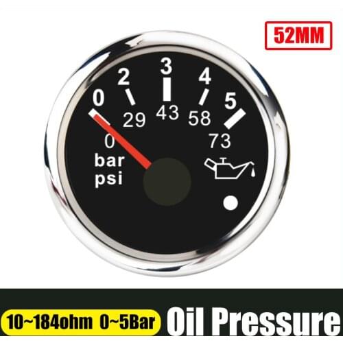 0-5 Bar 0-73 psi Oil Pressure Gauge 0-10 bar 0-145 psi For Truck Boat Car 52mm 2 inch Oil Press Meter With Alarm