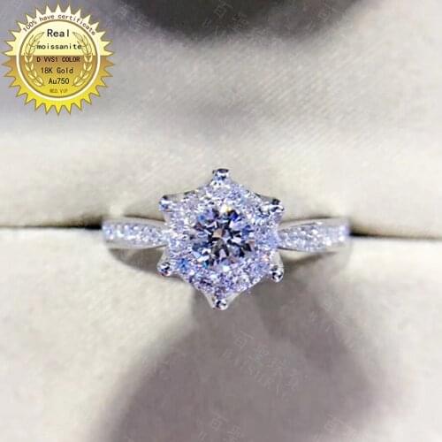 100%18K goldr ring 1ct D VVS moissanite ring Engagement&Wedding Jewellery with certificate 0012
