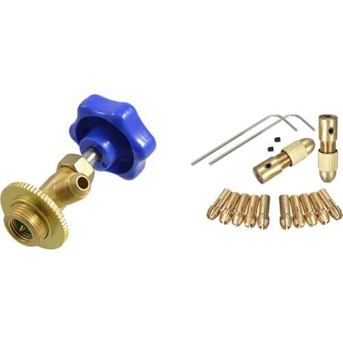 1X Blue Plastic Cap 17Mm Threaded R134 Refrigerant Can Tap Valve Opener & 14X Small Electric Drill Chuck 0.5-3Mm
