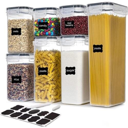 Kitchen Storage Boxs 7 Pcs Set Airtight Food Containers with Lids Plastic Sealed Can Bulk Jar for Cereal Transparent Organizer