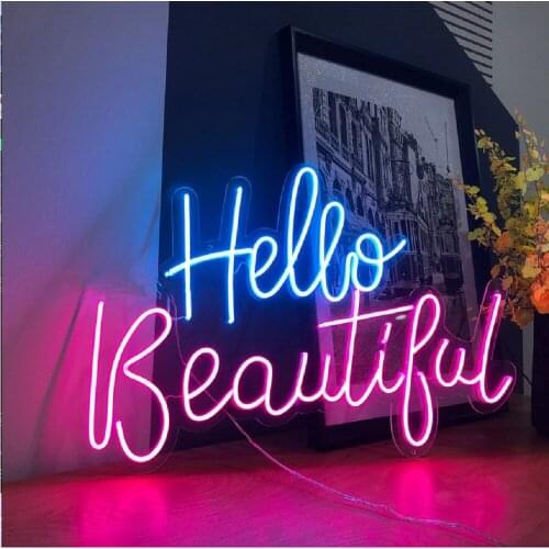 Custom Hello Beautiful Acrylic Neon Sign Light Party Wedding Shop Wall Hanging for Restaurant Birthday Home Room Decoration