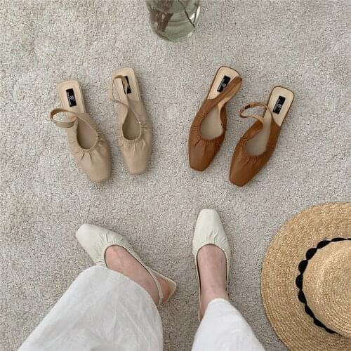 Bailamos 2021 Women Flat Pointed Toe Female Office Lady Work Shoes Low Heel Slingback Sandals Slip On Shallow Mules Shoes