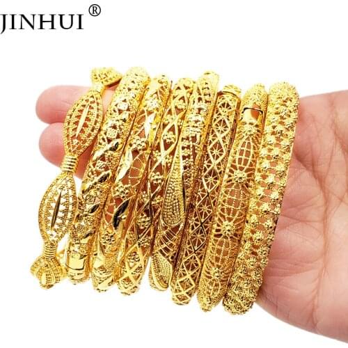 Bangles 24K Gold Jewelry for Women indian Dubai Ethiopian African Bracelet bridal wedding party Gifts love bangle Bracelets