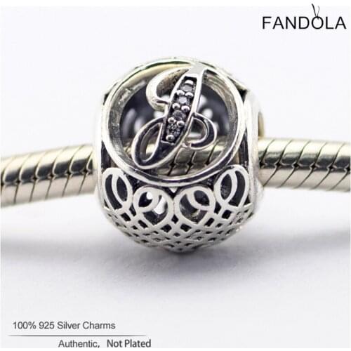 100% 925 Sterling Silver Clear CZ Alphabet Vintage Letter J Charms Beads for Jewelry Making Fits Pandora Charm Bracelet