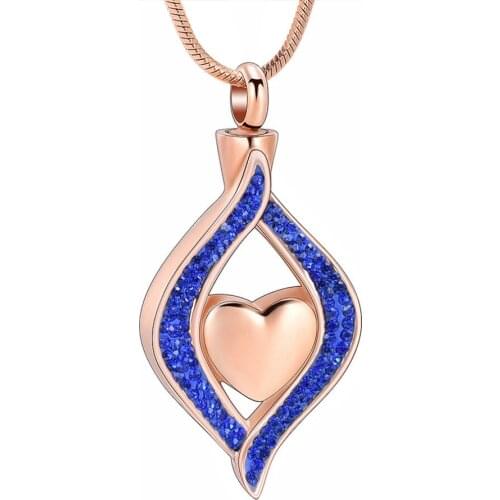IJD9240 Crystal Water drop&Heart Memorial Jewelry Pendant Hold Ashes Keepsake Stainless Steel Cremation Necklace for Women Men
