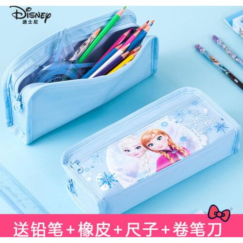 Disney Pencil Case Cartoon Multifunctional Stationery Box Large Capacity Simple Canvas Cute Pencil Case