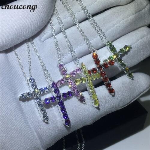Choucong 6 Colors Cross Pendants AAAAA Cz 925 Sterling silver Wedding Pendant with Necklaces for Women Men Party jewelry Gift