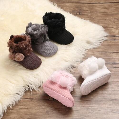 2020 Baby First Walkers Baby Toddler Winter Warm Soft Knitted Plush Boots Girl Boy Snow Booties Crib Warm Shoes 0-18M
