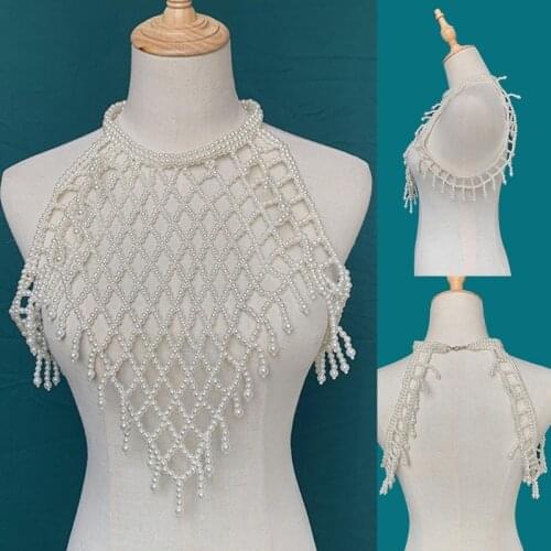 Women Blouse Elegant Faux Pearl Necklace Collar Detachable Beaded False Collars Apparel DIY Craft
