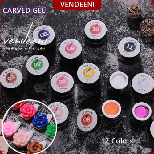 Vendeeni 12 Colors Sculpture Nail Gel Carved Plasticine UV Gel Varnish Creative DIY Nail Art Painting 3D Embossing Nail Gel