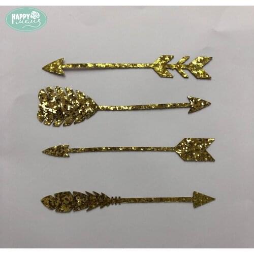 Happymems 4 Different Style Arrow Iron On Patches Gold Glitter Iron On Patches For Art Clothes Decoration Iron On Patches