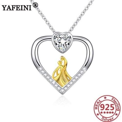 YAFEINI 925 Sterling Silver Gold Color Lovers Embrace Pendant Necklaces Heart Necklace Lovers Gift Valentines Day Gift Jewelry