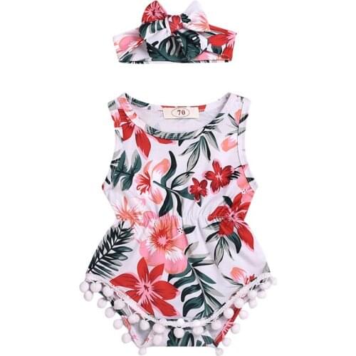 2019 Boutique Newborn Infant Baby Girl Floral Sleeveless Romper Jumpsuit Sleeveless Playsuit Outfit with Headband Summer Clothes