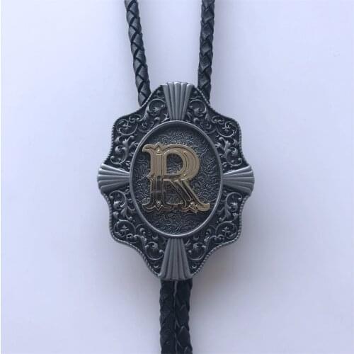 Jeansfriend Original Initial Letter R Western Wedding Bolo Tie Neck Tie Leather Necklace