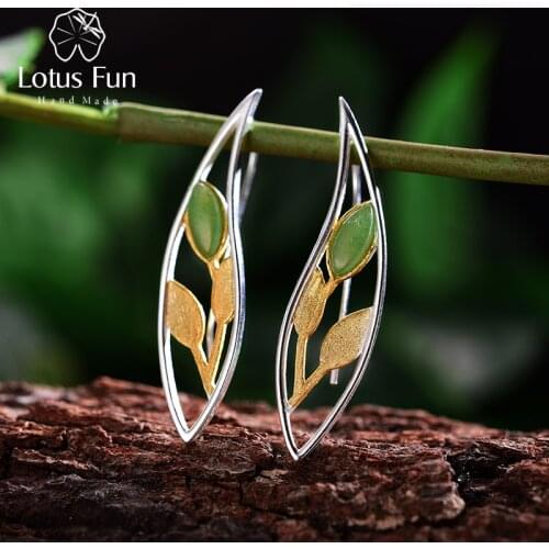 Lotus Fun Real 925 Sterling Silver Natural Creative Handmade Fine Jewelry Spring in the Air Leaves Drop Earrings for Women