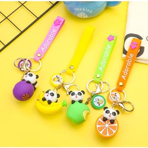 Cute Creative Cartoon Fruit Banana Orange Keychain Jewelry Animal Panda Key Chain Girl Bag Keyring Home Ornaments Accessory Gift