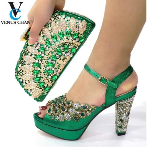 Fashion Nigeria Wedding Shoes and Bags Set Decorated with Rhinestone Designer Shoes and Bag Set High Quality Luxury Women Shoes