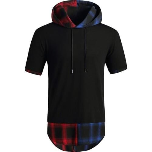 MenS T Shirt Fake two Summer Fashion Hooded Sling Long-Sleeved Tees Male New compression T-Shirt Slim Male Tops EU size