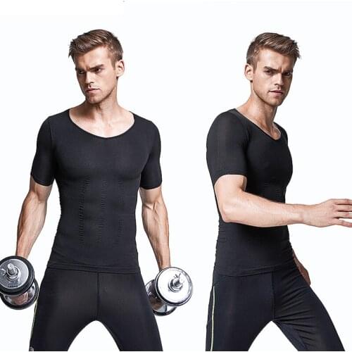 Mens Thin Body Shaping Corset Short-sleeved T-shirt Tight-fitting Fitness Sports Shapewear Abdominal Muscles Waist Trainer Vest