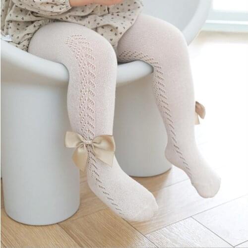 Soft Breathable Girls Mesh Pantyhose Spring Summer Cotton Knit Infant Kids Tights for Princess Girls Bowknots Stocking Children