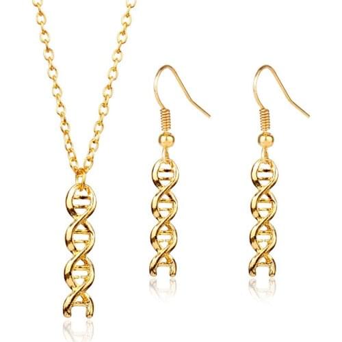 HANCHANG Jewelry Set Necklace with Earrings Chemical Structure Molecular DNA Molecular Spiral Pendants Necklaces Drop Earrings