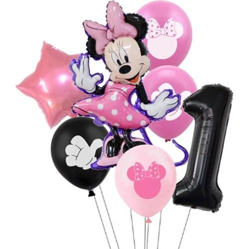 7Pcs Disney Minnie Foil Balloons Set Mickey Mouse Balloon Birthday Party Decoration Baby Shower Kids Toy Air Globos Supplies