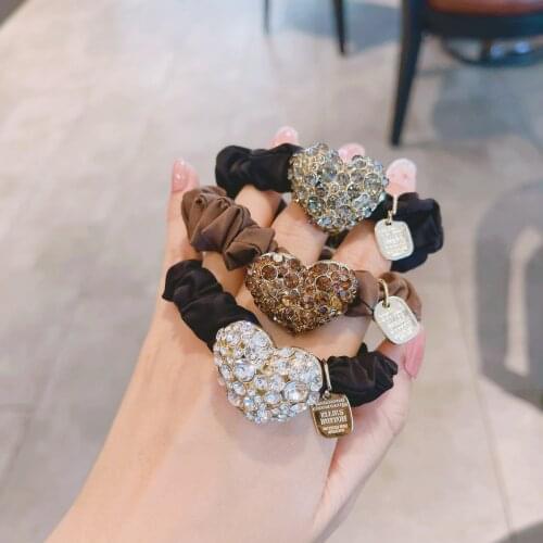 2021 New Love Rhinestone Large Intestine Hair Tie Sen-tie Rubber Band Female Hair Accessories