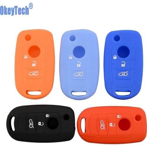 OkeyTech High Quality 3 Button Silicone Car Key Case Cover Fob For Fiat 500X Egea Tipo Rubber Fob Protection Accessaries