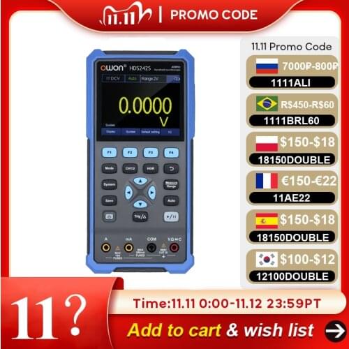 OWON 2-CH Oscilloscope Multimeter HDS242S Waveform Generator 3-in-1 40MHz Bandwidth 20000 Counts Multiumeter Digital Scope Meter