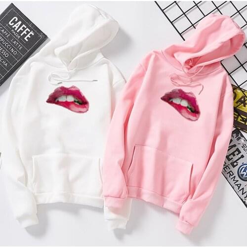 Autumn Hoodies Long Sleeve Women Winter Sweatshirts Sexy Red Lips Printed Off Shoulder Long Sleeve Harajuku Streetwear Pullover
