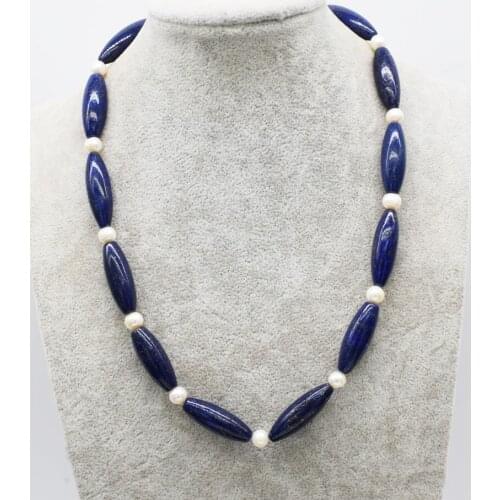 Blue Lapis egg +White round Pearl necklace 50cm Wholesale for women xmas gift wholesale beads